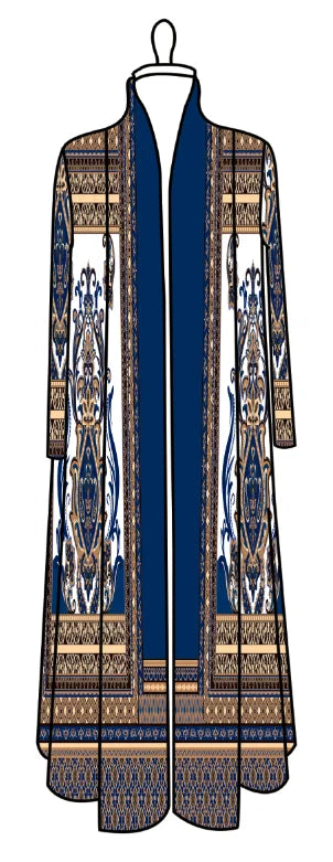 Dubai Style Vintage Chic Muslim Abaya for Women Manufacture Customized Pleated Open Cardigan Kaftan Jacket Long Abayas for Eid — Printing color 6