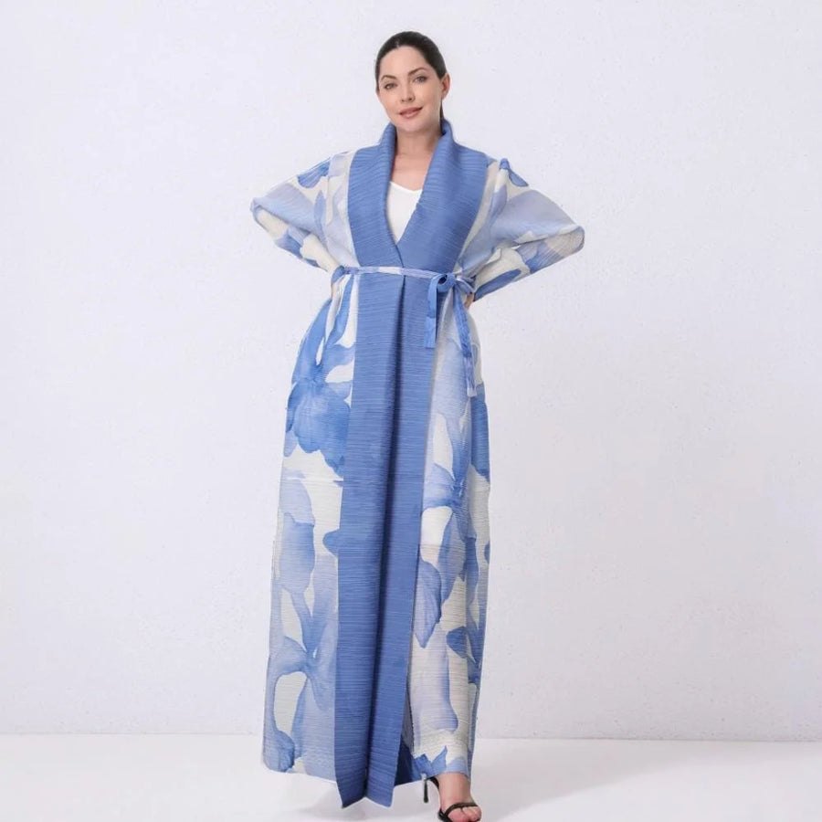 Dubai Style Vintage Chic Muslim Abaya for Women Manufacture Customized Pleated Open Cardigan Kaftan Jacket Long Abayas for Eid — Printing color 1