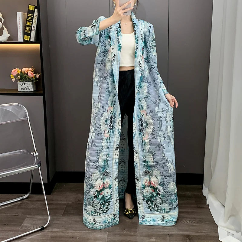 Miyake Abaya 2025 Autumn Collection Pleated Cardigan Open Front Floral Printed Middle Eastern Women's Modest Coat High Quality — color 3