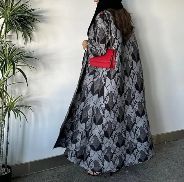 Factory Customized High Quality Front Open Abaya Elegant Miyake Pleated Long Robe Print Kaftan Loose Modest Abayas for Women — color-6