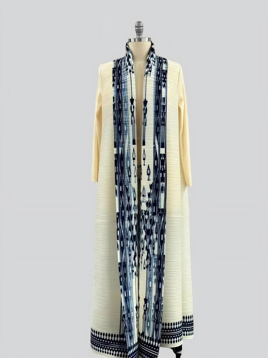 Dubai Style Middle East Abaya for Women Modest Open Cardigan Kaftan Coat for Ramadan Ocean Blue Printing Long Robe for Party ODM — Printing color 7