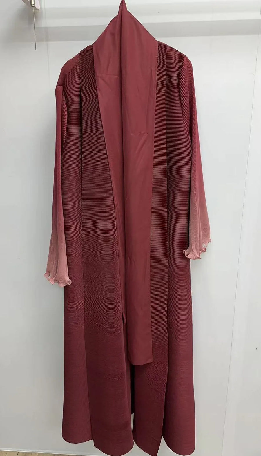 High Quality Abaya 2025 Women's Muslim Dress for Church Gradient Cardigan Lapel Plus Size Pleated Long Robe Pour Femme Modest — Burgundy