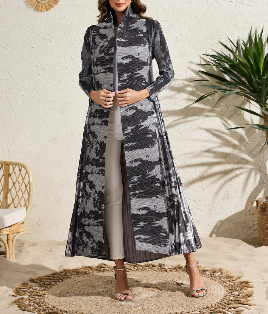 Eid Dubai Islamic Elegant Modest Abaya for Women Pleated Printing Elegent Open Cardigan Women Muslim Ramadan Long Robes Ramadan — Color 3