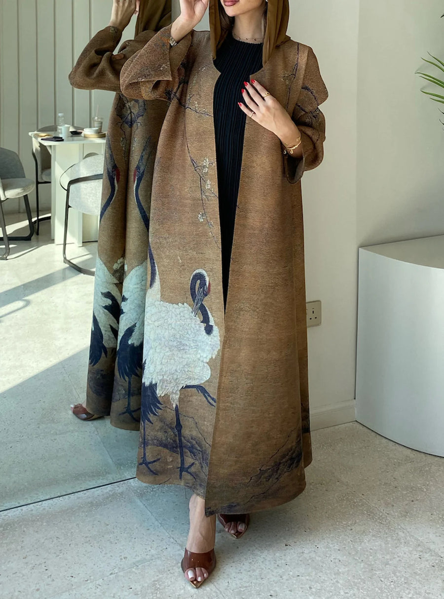 Miyake 2025 Open Abaya Women's Casual Pleated Trench Coat Printed Muslim Style Cardigan Long Robe Modest Loose Abayas Plus Size — 4