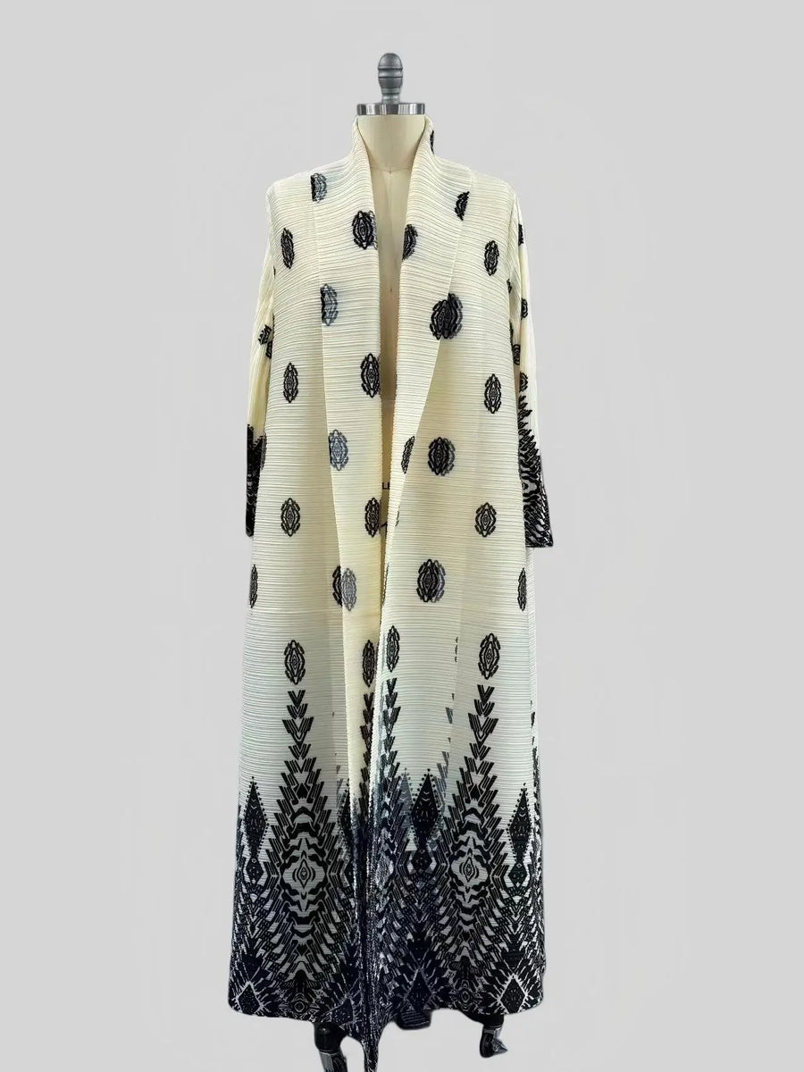 Saudi Dubai Style Modest Pleated Abaya for Women Luxury Muslim Fashion Open Cardigan Kaftan Robes One Size Fits All Abayas Eid — Print color 1