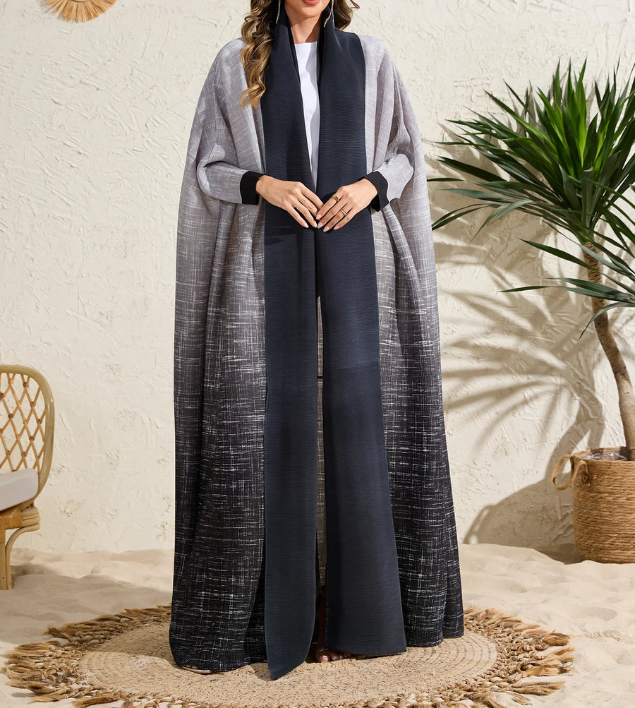 Miyake Pleated Abaya Women Muslim Dress Turndown Collar Floral Printed Modets Jacket Style Long Robe Pour Femme for Tall Ladies — color 1 - Image 2
