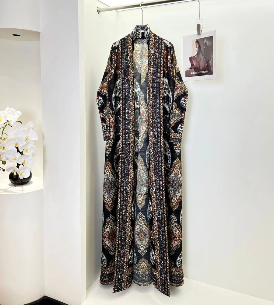 Miyake Pleated Abaya 2025 Women Muslim Dress Luxury Printed Middle East Arab Long Gown Plus Size Modest Robe for Tall Lady — color 7