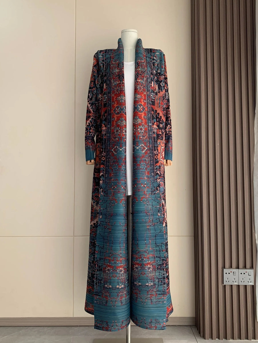 Miyake Pleated Abaya 2025 Women Muslim Dress Luxury Printed Middle East Arab Long Gown Plus Size Modest Robe for Tall Lady — color 1