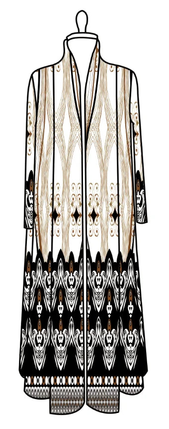 Customized Dubai Style Middle East Abaya for Women Modest Open Cardigan Kaftan Coat for Ramadan Light Luxury Pleated Long Robe — print color 7