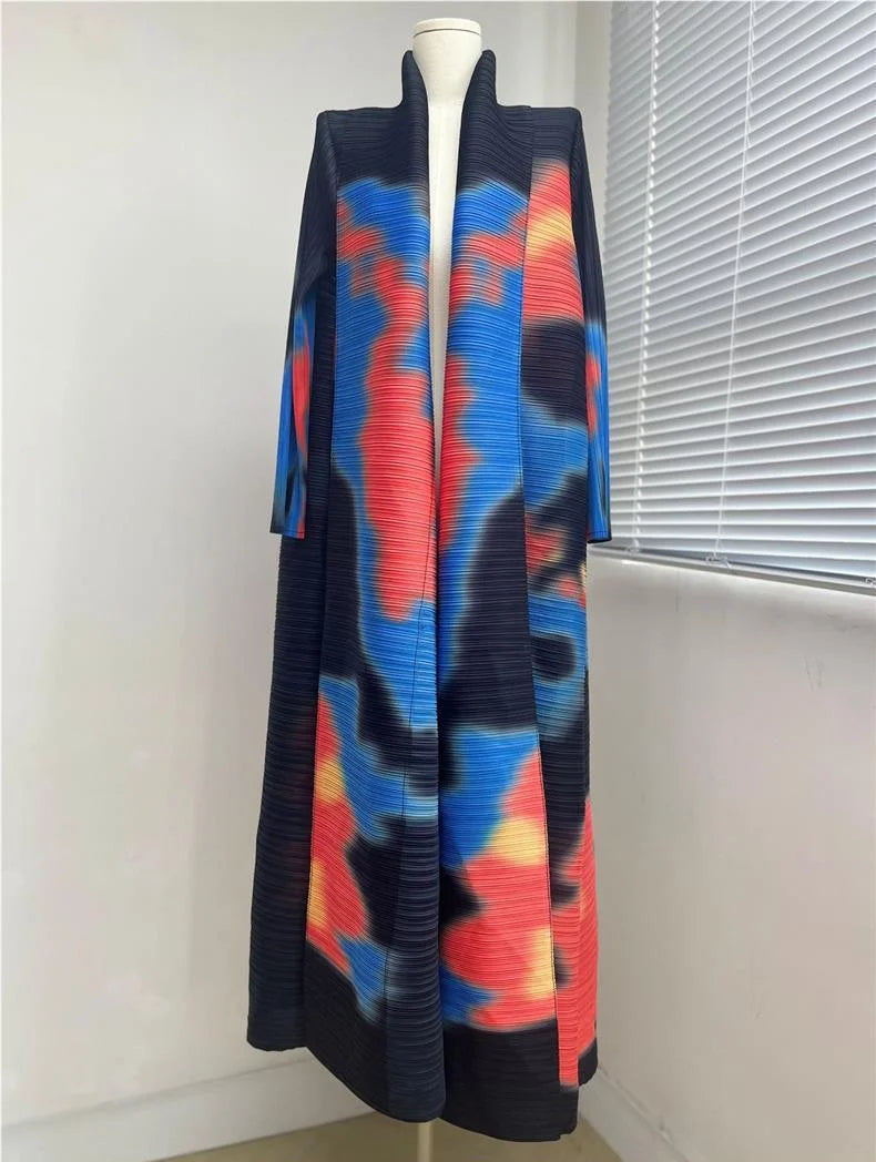 High Quality Customized Modest Abaya 2025 for Muslim Women Miyake Pleated Kaftan Long Robes Front Open Coat Casual Loose Abayas — color-1