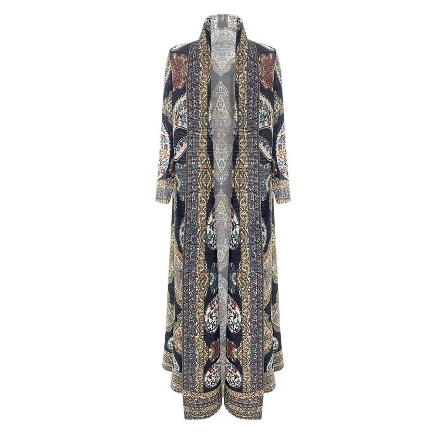 Fashion Designer Pleated Dubai Abaya for Women Front Open Coat with Belt Loose Muslim Arab Modest Dress Ramadan Eid ODM Supply — Printed color 6