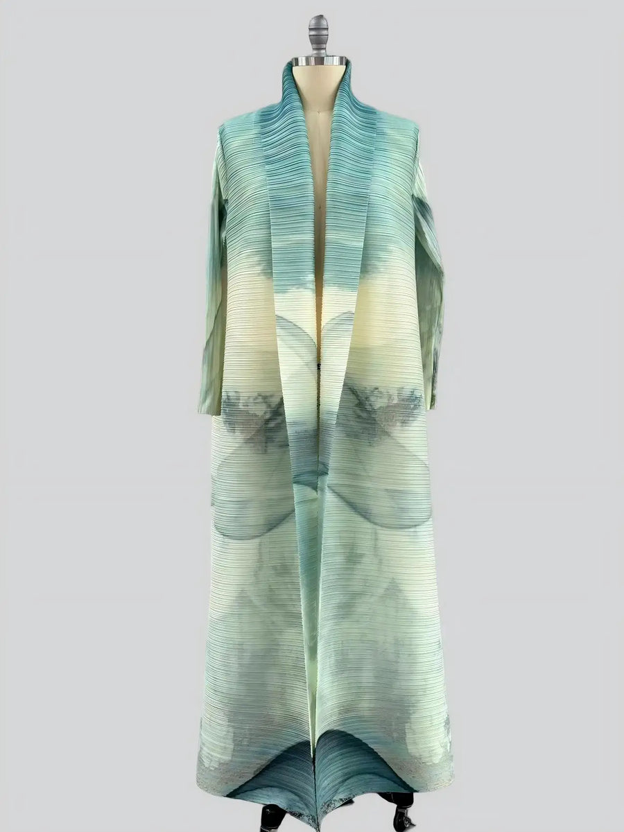 Dubai Style Middle East Abaya for Women Modest Open Cardigan Kaftan Coat for Ramadan Ocean Blue Printing Long Robe for Party ODM — Printing color 3