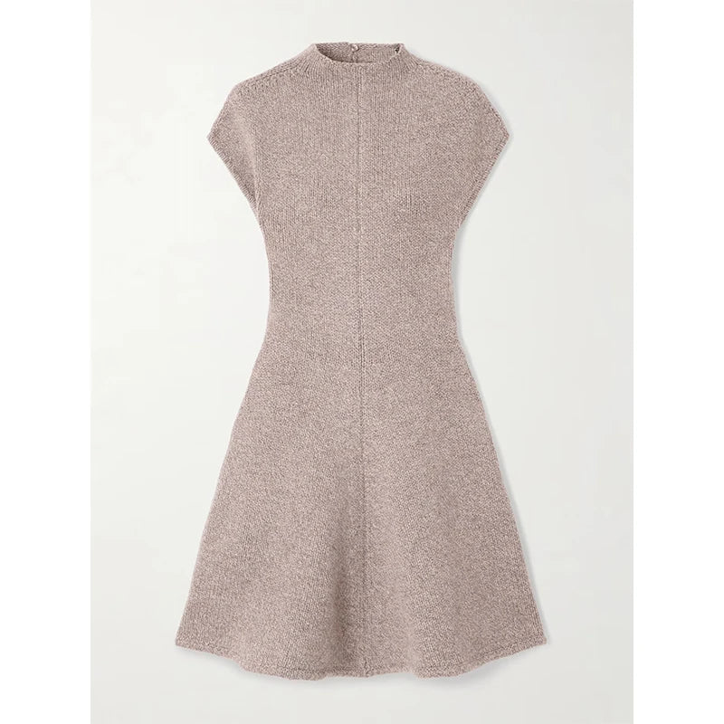 Women's New Sleeveless Lilac A-Line Waist Skirt Dress Comfortable Casual Knitted with Woven Weave Natural Elegant Versatile — Khaki