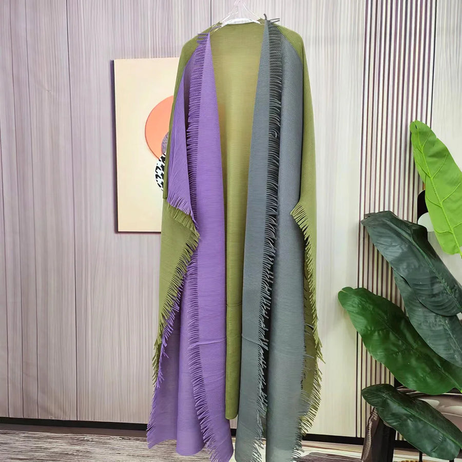 Miyake Pleated Open Abaya 2025 Women's Plus Size Elegant Loose Printed Cardigan Style Muslim Dress Modest Long Robe with Orange — color 5