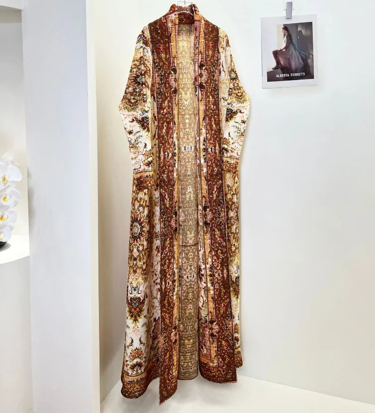 Miyake Pleated Abaya 2025 Women Muslim Dress Luxury Printed Middle East Arab Long Gown Plus Size Modest Robe for Tall Lady — color 5