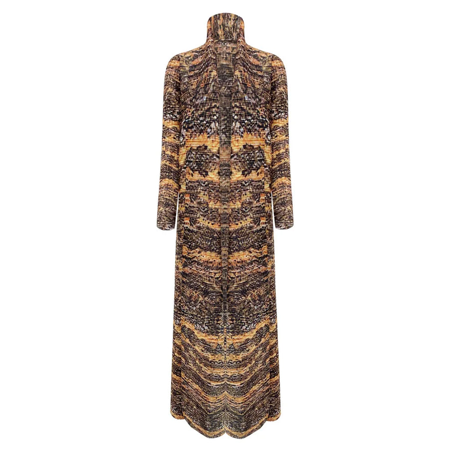 Fashion Designer Pleated Dubai Abaya for Women Front Open Coat with Belt Loose Muslim Arab Modest Dress Ramadan Eid ODM Supply — Printed color 5