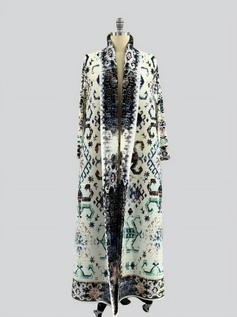 Dubai Style Middle East Abaya for Women Modest Open Cardigan Kaftan Coat for Ramadan Ocean Blue Printing Long Robe for Party ODM — Printing color 6