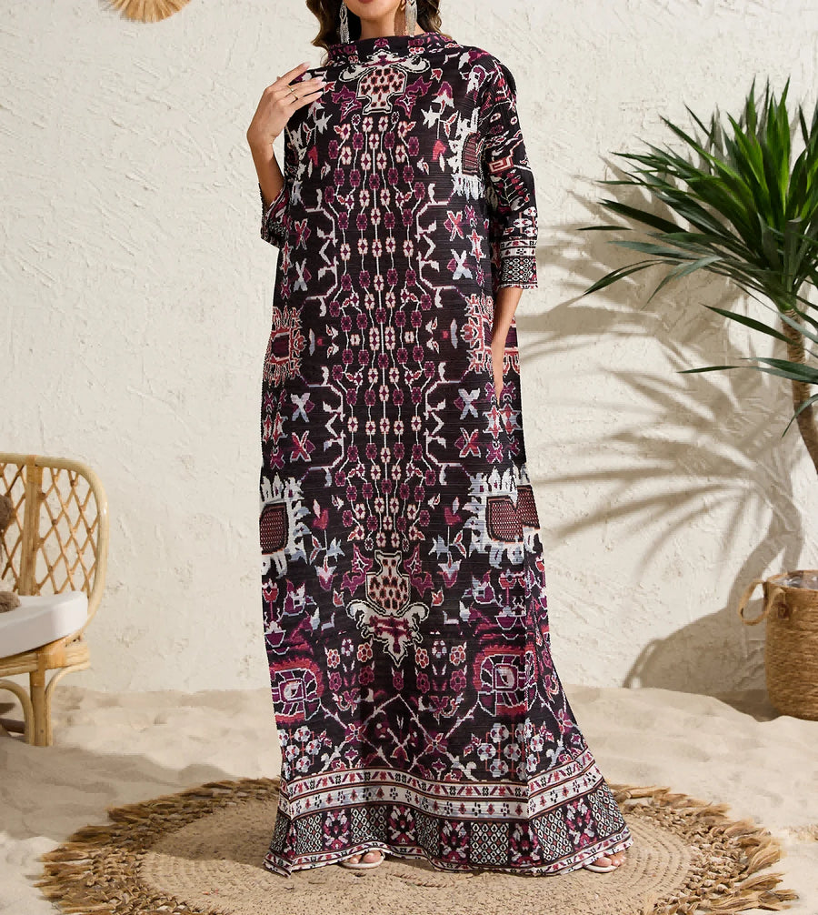 Eid Dubai Islamic Elegant Modest Abaya for Women Pleated Printing Elegent Open Cardigan Women Muslim Ramadan Long Robes Ramadan — Color 8