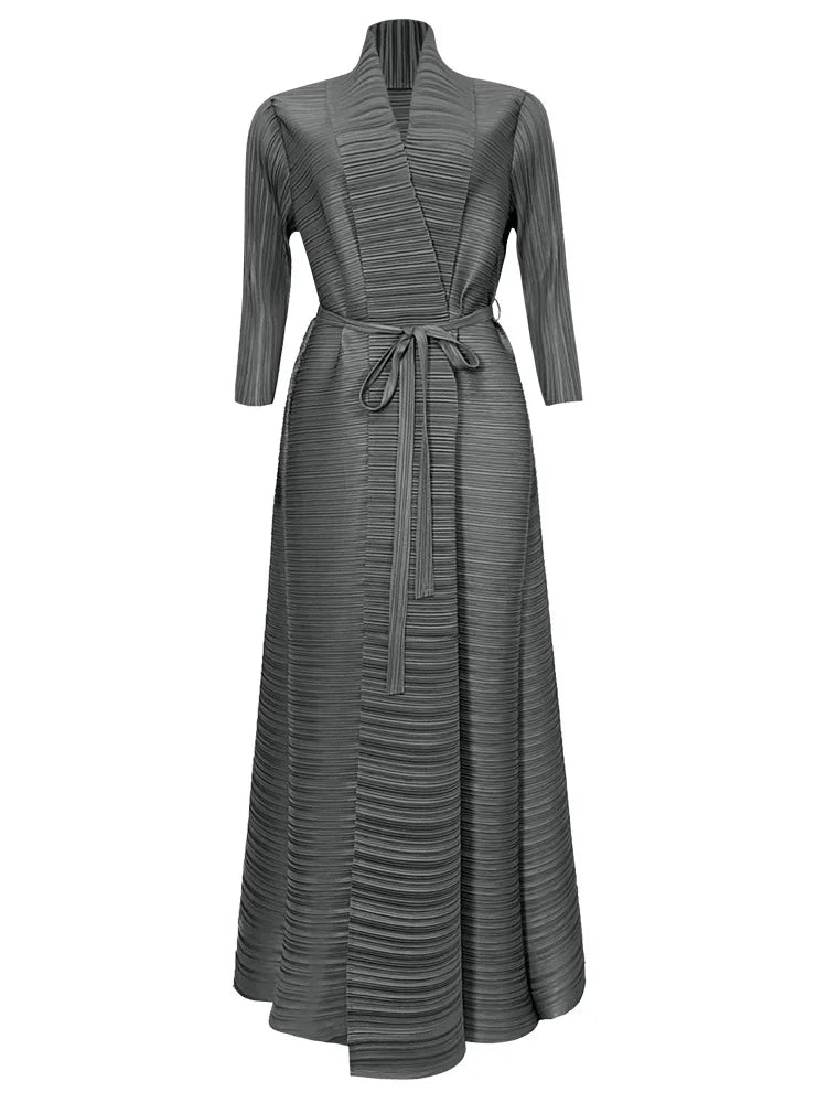 Miyake Pleated Abaya 2025 Robe Dubai Jacket Style Wrinkled Cape Breathable Solid Abayas for Women ODM Modest Long Dress Church — Gray