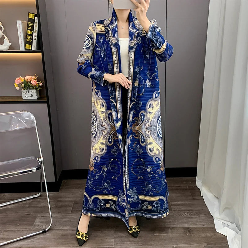 Miyake Abaya 2025 Autumn Collection Pleated Cardigan Open Front Floral Printed Middle Eastern Women's Modest Coat High Quality — color 6