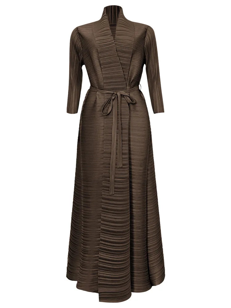 Miyake Pleated Abaya 2025 Robe Dubai Jacket Style Wrinkled Cape Breathable Solid Abayas for Women ODM Modest Long Dress Church — Maroon