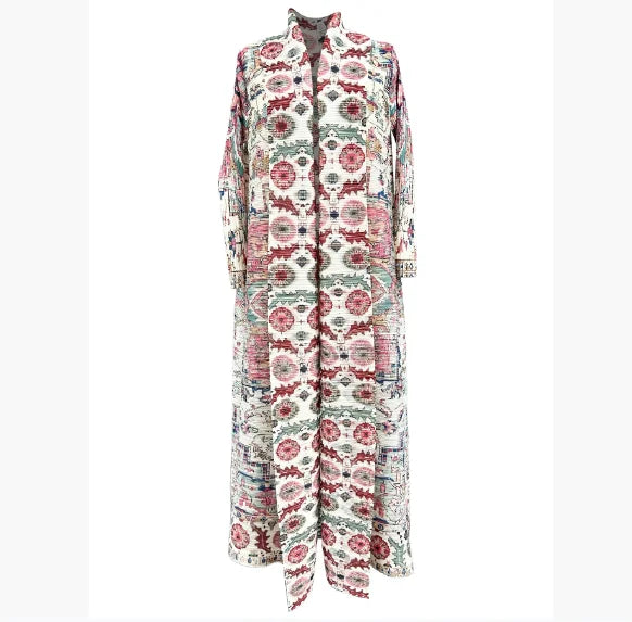 Pleats Miyake Open Abaya 2025 Retro Printed Muslim Dubai Modest Long Robe for Tall Ladies Loose Free Size Cardigan Style Abayas — Color-7