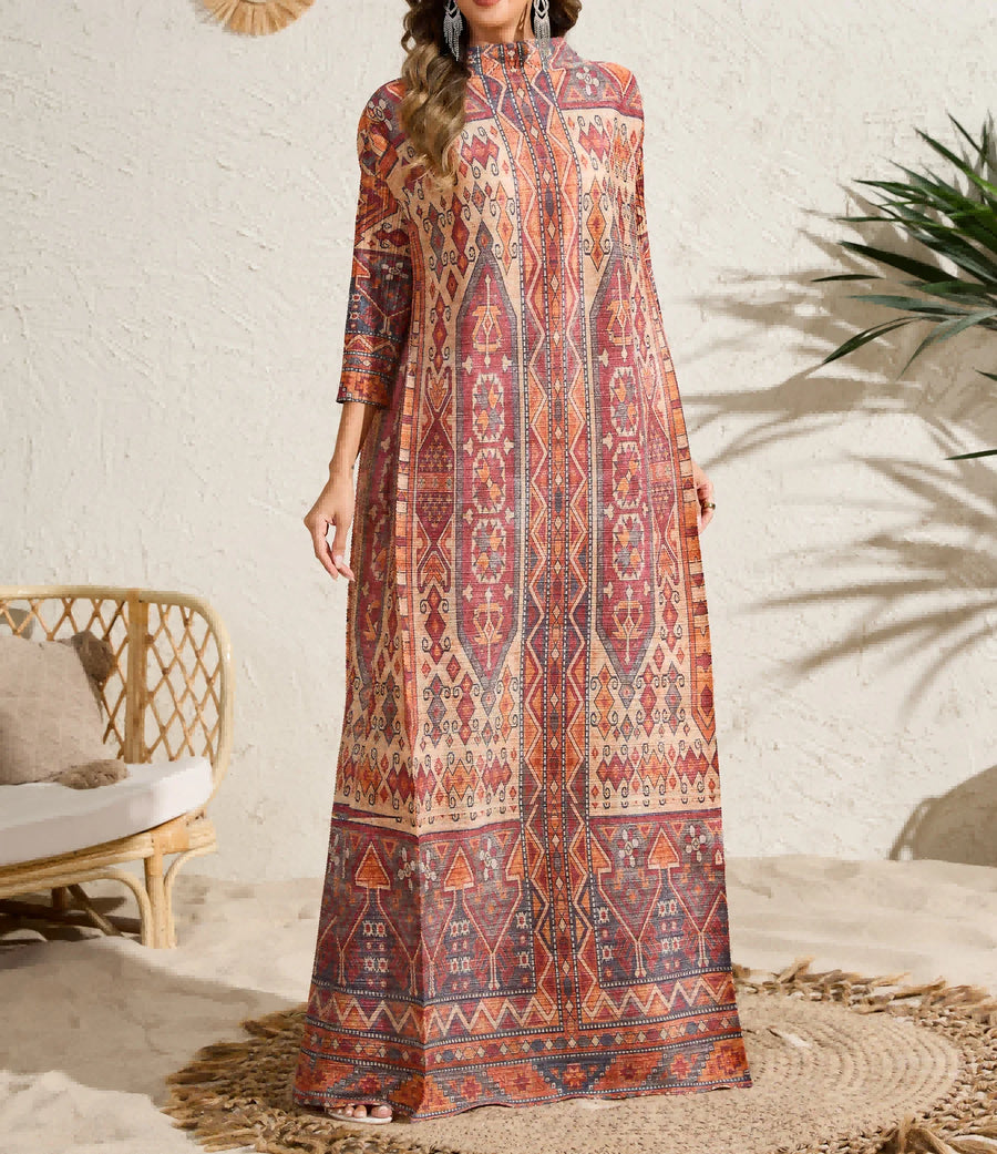 Eid Dubai Islamic Elegant Modest Abaya for Women Pleated Printing Elegent Open Cardigan Women Muslim Ramadan Long Robes Ramadan — Color 7