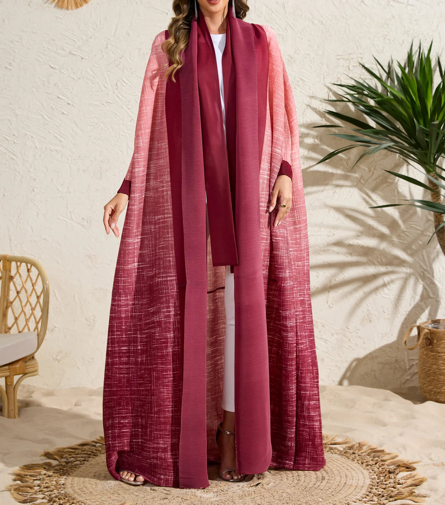 New Printed Gradient Abaya 2025 Women Traditional Muslim Clothing Modest Muslim Open Front Cardigan Kaftan Kimono Factory Custom — color 1