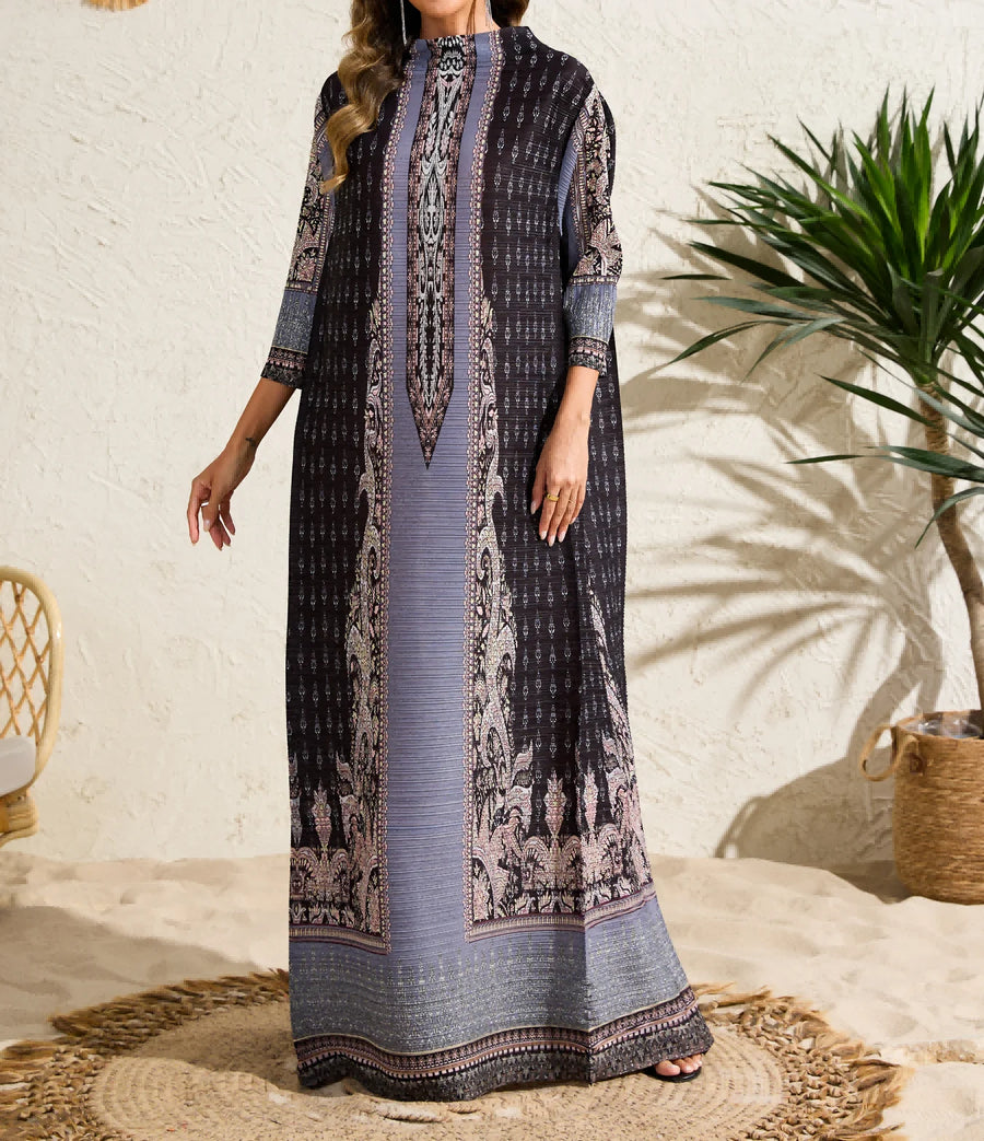 Eid Dubai Islamic Elegant Modest Abaya for Women Pleated Printing Elegent Open Cardigan Women Muslim Ramadan Long Robes Ramadan — Color 4