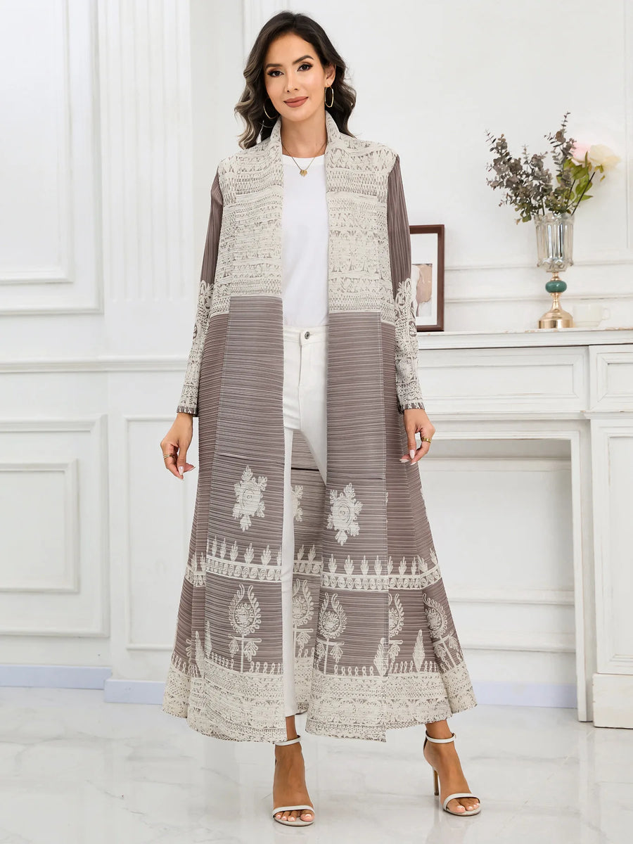 High Quality Custom Pleated Abaya Robe for Women Long Printed Elegant Modest Plus Size for Autumn Summer Inspired Dubai Middle — Gray