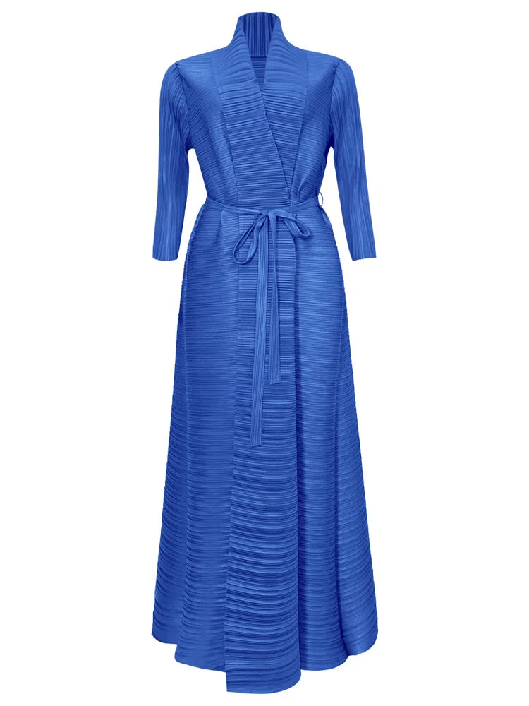 Miyake Pleated Abaya 2025 Robe Dubai Jacket Style Wrinkled Cape Breathable Solid Abayas for Women ODM Modest Long Dress Church — Royal blue