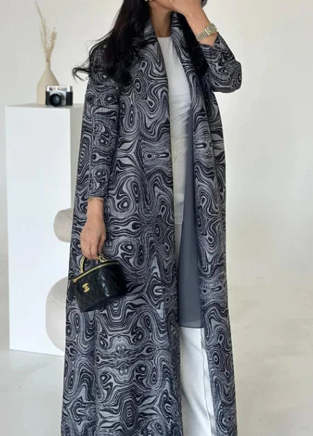 Miyake Open Pleats Abaya 2025 Dubai Modest Cardigan Style Casual Robe for Women Breathable Muslim Print Loose Eid Abayas — color-5