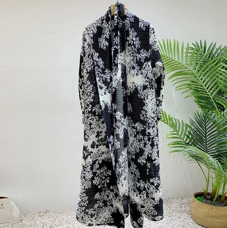 High Quality Customized Modest Abaya 2025 for Muslim Women Miyake Pleated Kaftan Long Robes Front Open Coat Casual Loose Abayas — color-6