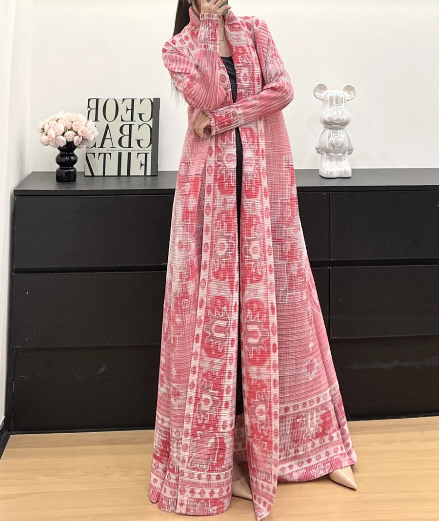 High Quality Customized Modest Abaya 2025 for Muslim Women Miyake Pleated Kaftan Long Robes Front Open Coat Casual Loose Abayas — color-9