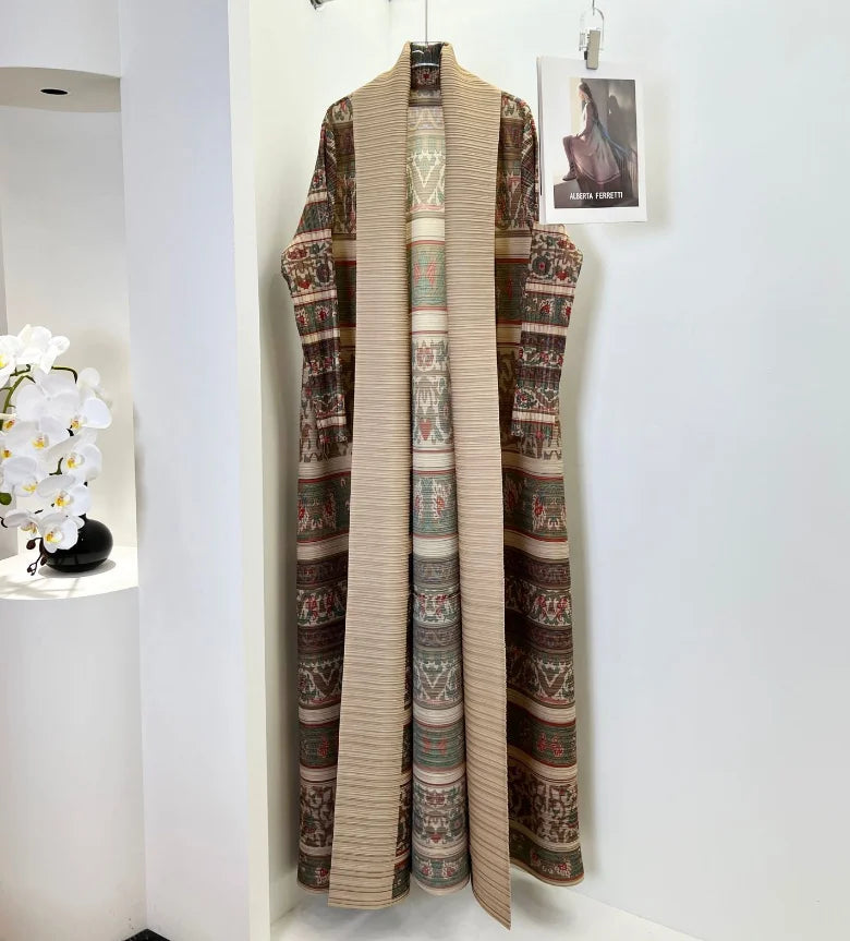 Classy Solid Abaya for Women Modest Muslim Open Front Cardigan Kimono Pleated Miyake Casual Kaftan ODM Long Robe Jackets Ramadan — color 9