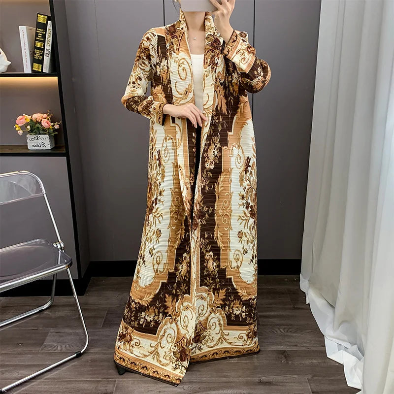 Miyake Abaya 2025 Autumn Collection Pleated Cardigan Open Front Floral Printed Middle Eastern Women's Modest Coat High Quality — color 1 - Image 2