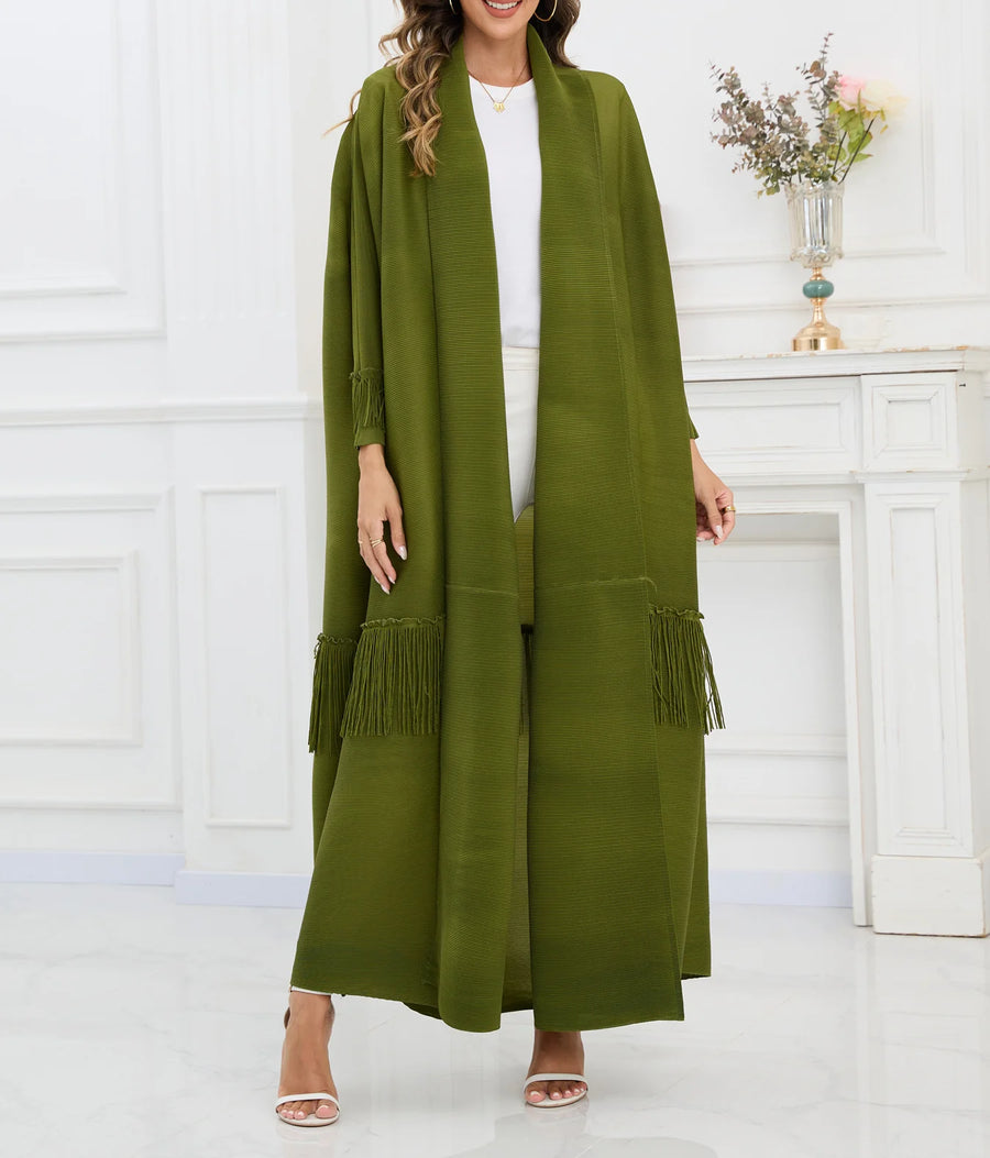 Classy Solid Abaya for Women Modest Muslim Open Front Cardigan Kimono Pleated Miyake Casual Kaftan ODM Long Robe Jackets Ramadan — color 3