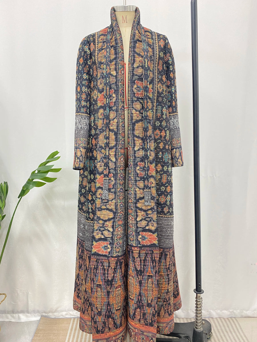 OEM/ODM High Quality Abaya 2025 Dubai Women's Modest Traditional Muslim Plus Size Front Open Cardigan Pleated Long Kaftan Robe — color  12