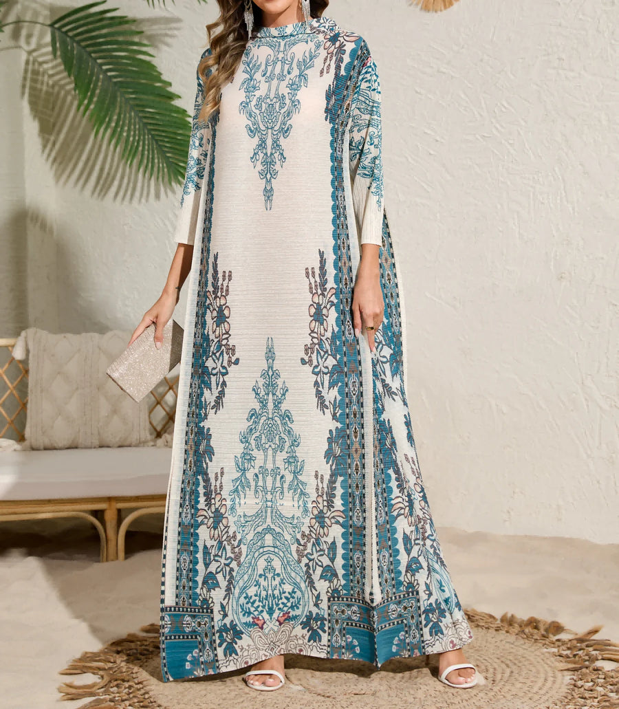Eid Dubai Islamic Elegant Modest Abaya for Women Pleated Printing Elegent Open Cardigan Women Muslim Ramadan Long Robes Ramadan — Color 6