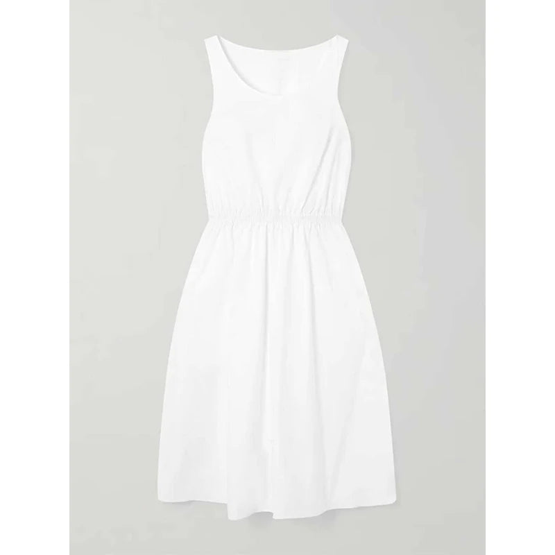 Women's White Sleeveless Midi Dress Flowy Casual Daily Elegant Loose Fit Dress — White