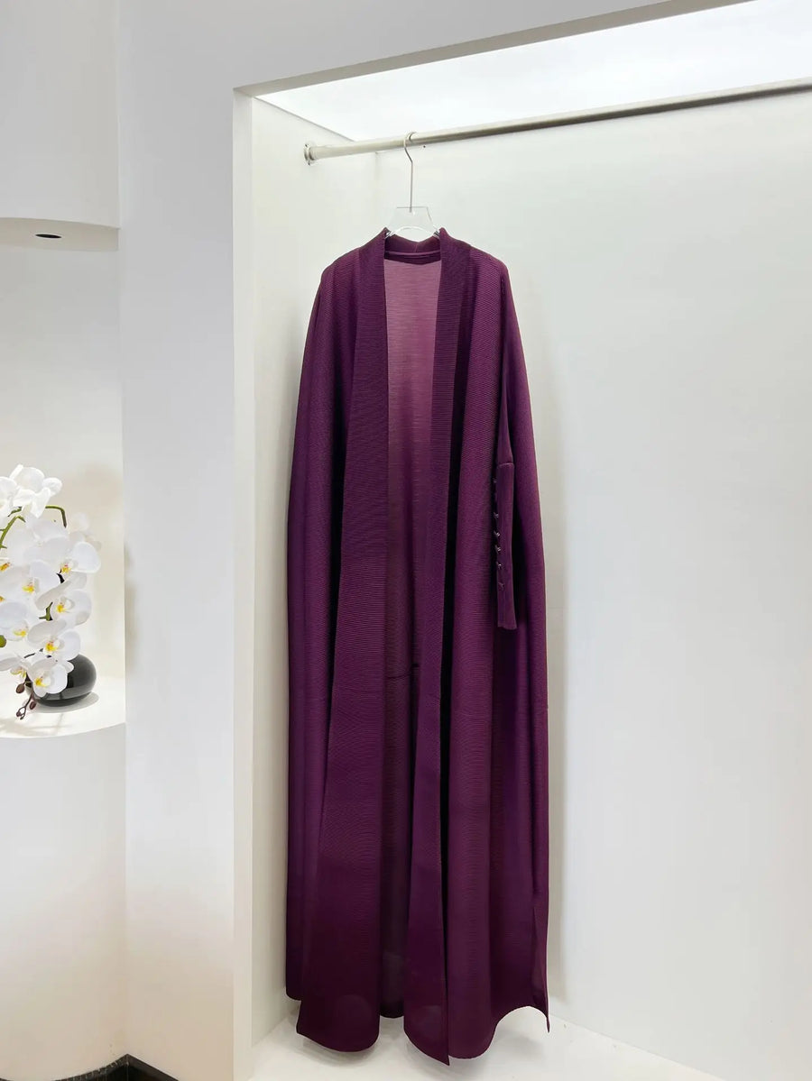 Miyake Abaya 2025 New Women's Muslim Elegant Pleated Trench Coat Batwing Sleeve Solid Color Loose Plus Size Long Robe Pour Femme — Black - Image 2