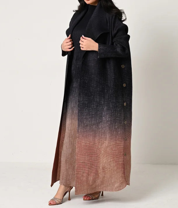 Miyake Open Pleats Abaya 2025 Dubai Modest Cardigan Style Casual Robe for Women Breathable Muslim Print Loose Eid Abayas — color-4