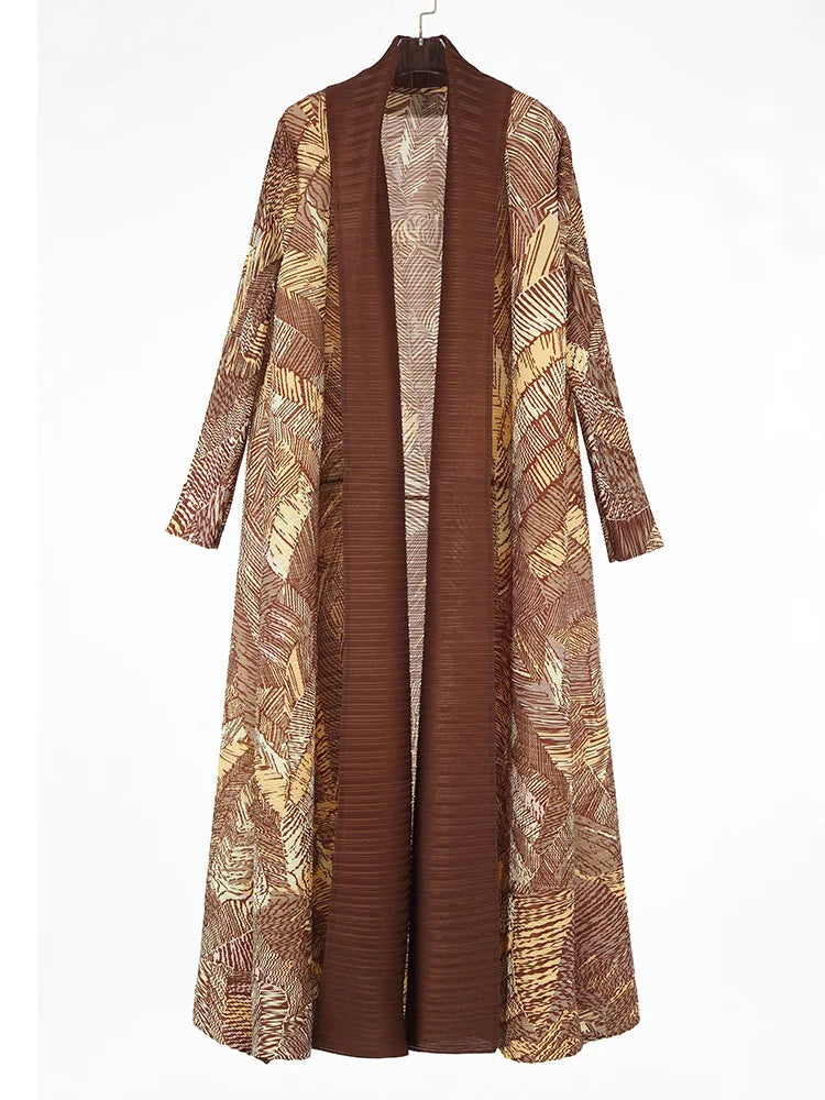 High Quality Abaya 2025 Women's Open Jacket Style Dress Floral Pleated Modest Islamic Dubai Eid Long Robe Ppour Femme for Church — Brown