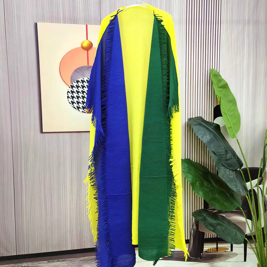 Miyake Pleated Open Abaya 2025 Women's Plus Size Elegant Loose Printed Cardigan Style Muslim Dress Modest Long Robe with Orange — color 2