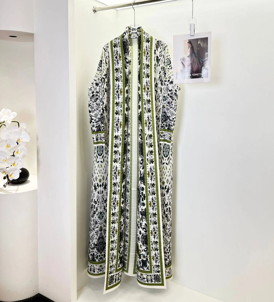 Miyake Pleated Abaya 2025 Women Muslim Dress Luxury Printed Middle East Arab Long Gown Plus Size Modest Robe for Tall Lady — color 3