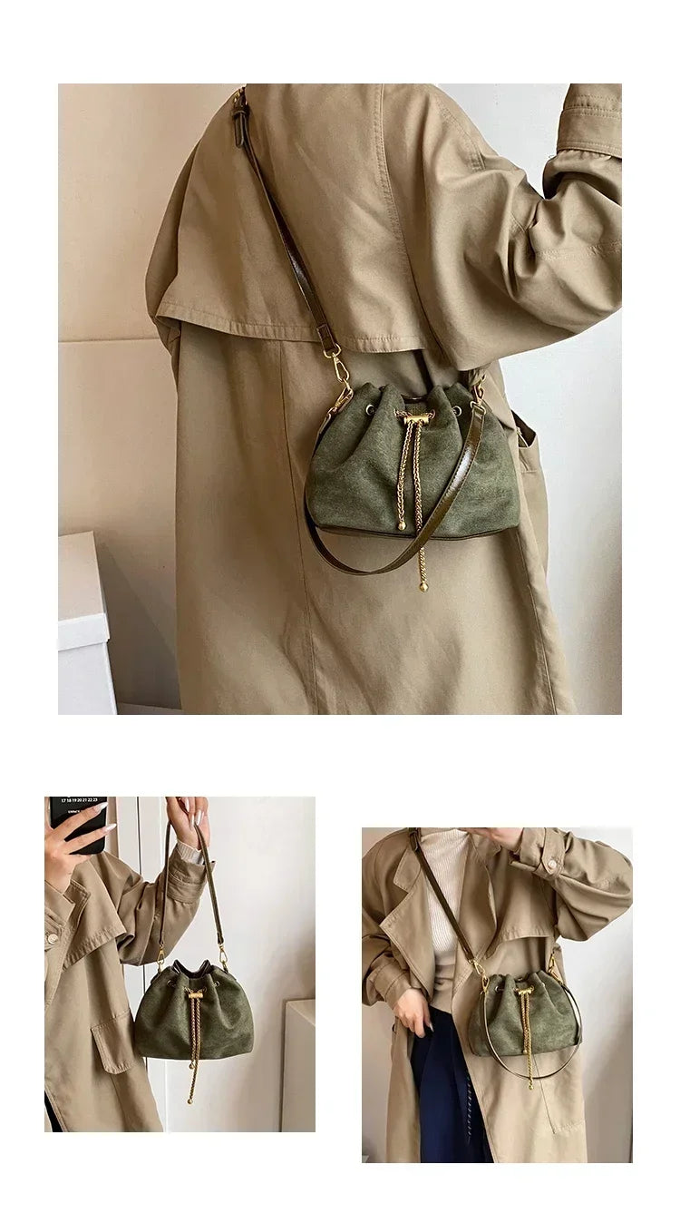 Soft Faux Suede Simple Commuting Crossbody Bags Thread String Women's Handbags 2025 Hot Sale Sewing Sweet Medium Bags for Women