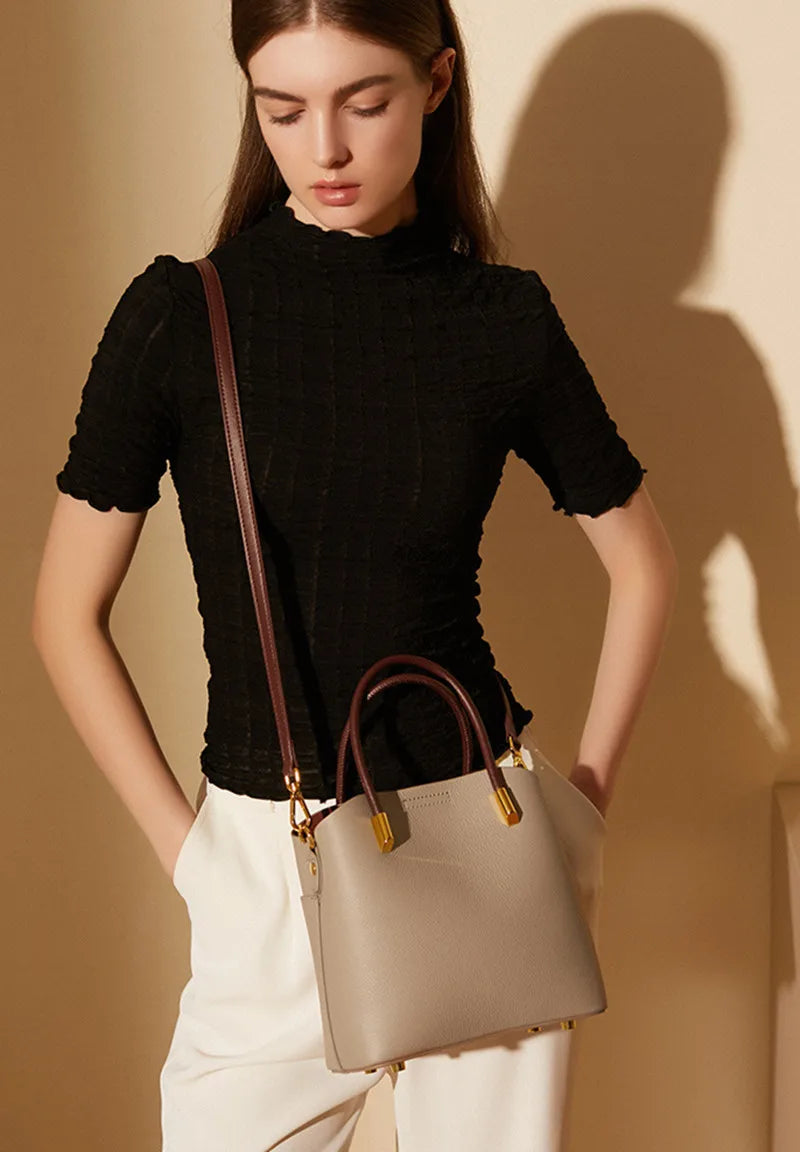Luxury Women Genuine Leather Top Designer Bucket Bag Versatile New Fashion Tote Bag High-end Crossbody Bag With 2 Shoulder Strap