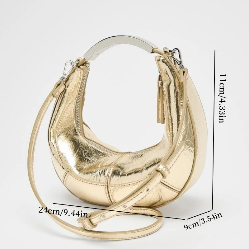 OVAL BAG WITH METAL STRAP, New Fashionable Design Handbag Purse For Women - Spacious Crossbody Satchel, Stylish And Luxury