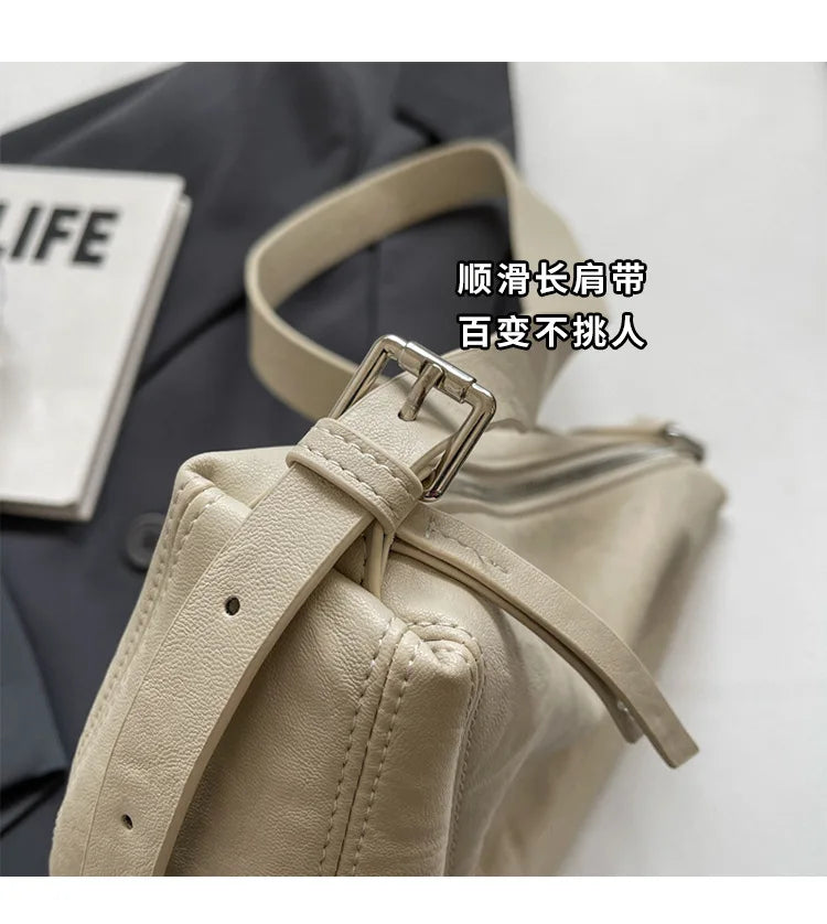Niche Design Simple Solid Colour Dumpling Bag Women New Fashion Senior Sense PU Leather Shoulder Bag Versatile Crossbody Bag