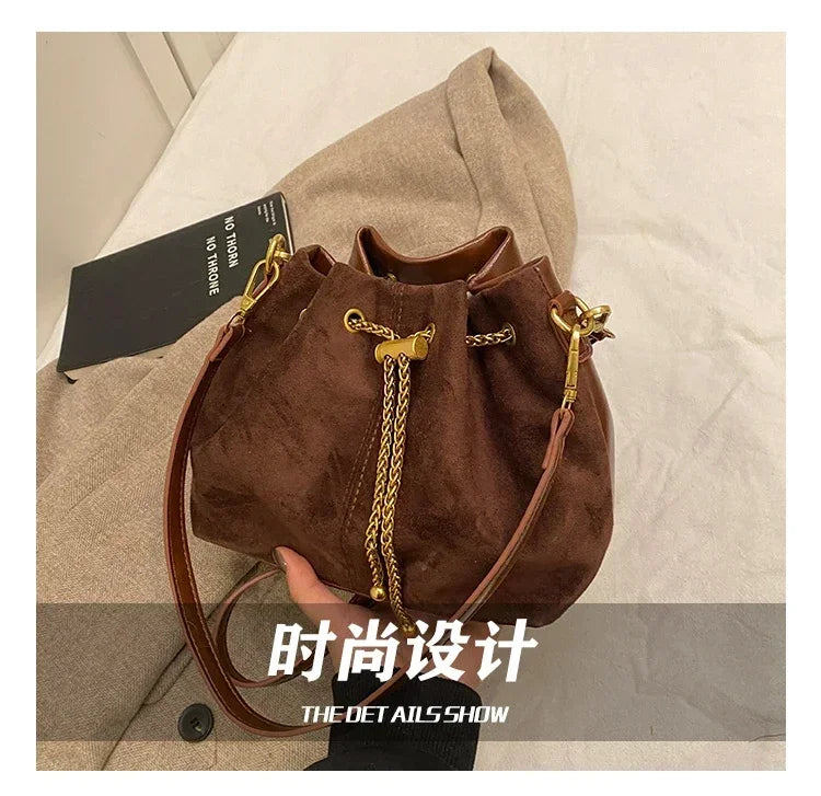 Soft Solid Faux Suede Simple Commuting Crossbody Bags 2025 Hot Sale Sewing Sweet Bags for Women Thread String Women's Handbags